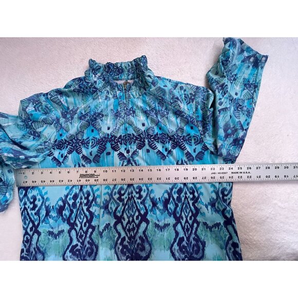 Zenergy By Chico's Womens Size 3 Blue Printed Lightweight Jacket Stretch Casual - Picture 7 of 8